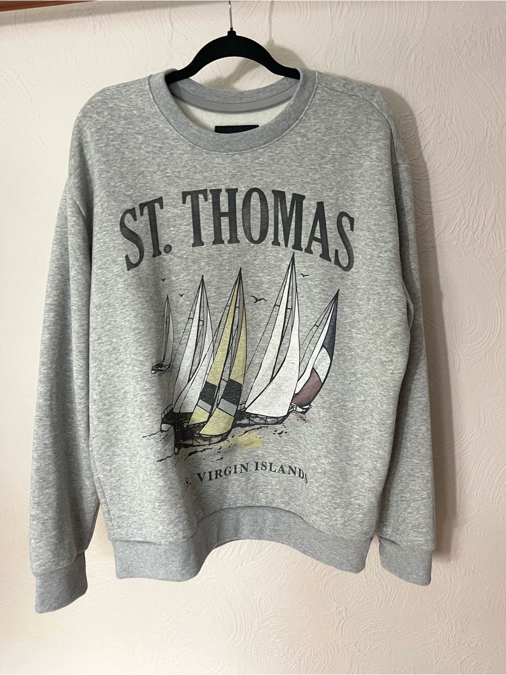 Hollister Light Gray St. Thomas Sailboat Crewneck Sweatshirt